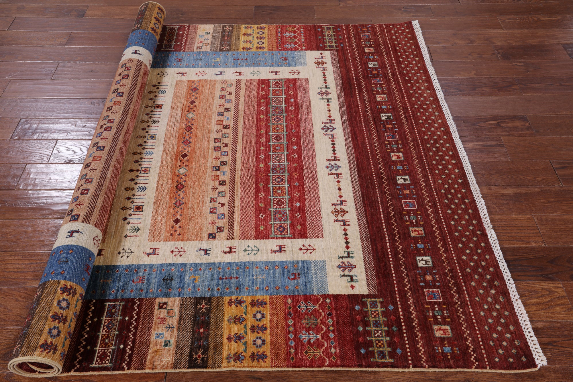 Tribal Gabbeh Hand Knotted Wool Rug - 5' 9" X 7' 8" - Golden Nile