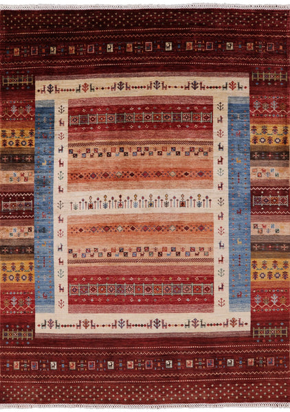 Tribal Gabbeh Hand Knotted Wool Rug - 5' 9" X 7' 8" - Golden Nile