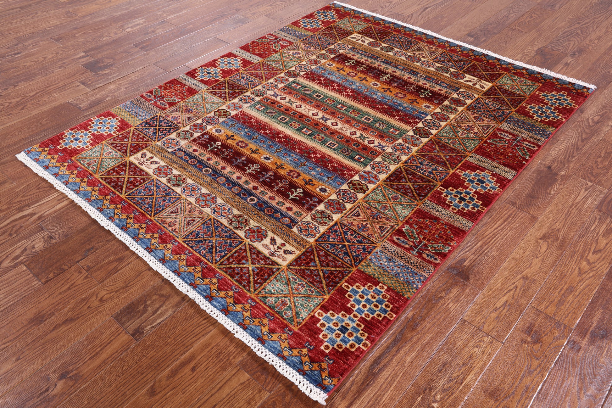 Tribal Persian Gabbeh Handmade Wool Rug - 5' 2" X 6' 6" - Golden Nile