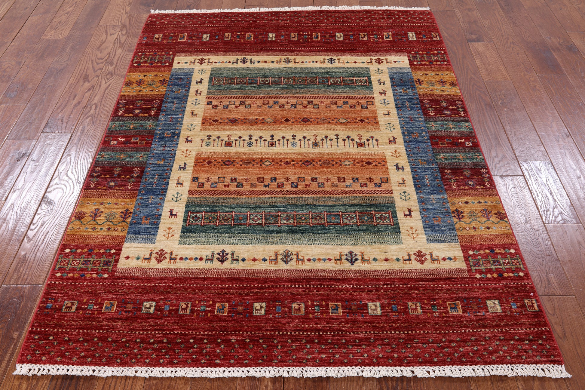 Tribal Gabbeh Hand Knotted Wool Rug - 5' 0" X 6' 7" - Golden Nile