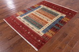 Tribal Gabbeh Hand Knotted Wool Rug - 5' 0" X 6' 7" - Golden Nile