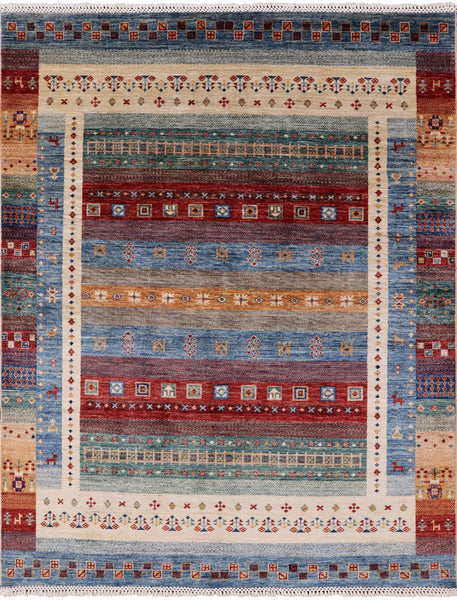 Tribal Gabbeh Hand Knotted Wool Area Rug - 5' 2" X 6' 6" - Golden Nile