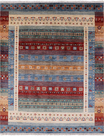 Tribal Gabbeh Hand Knotted Wool Area Rug - 5' 2