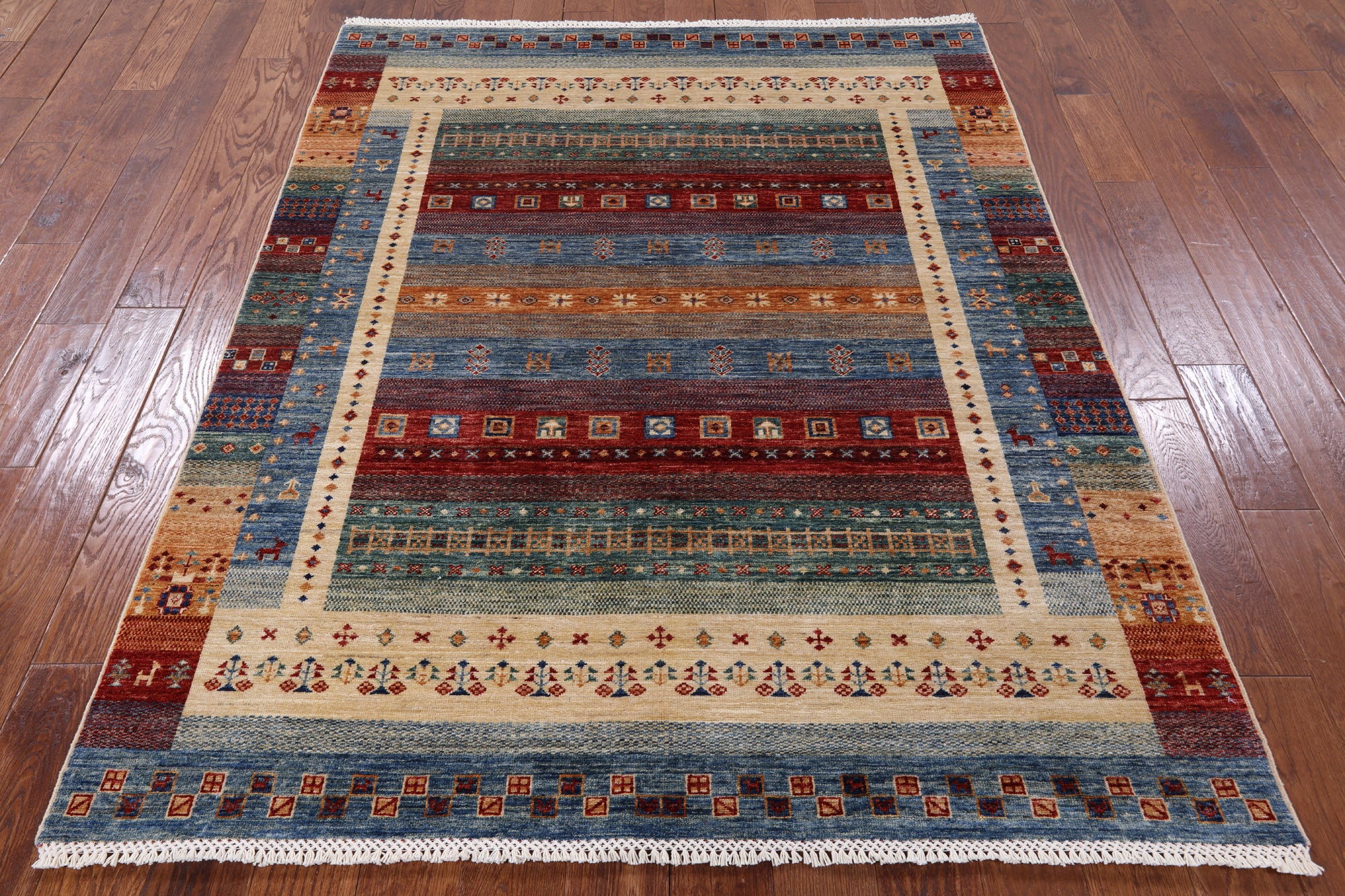 Tribal Gabbeh Hand Knotted Wool Area Rug - 5' 2" X 6' 6" - Golden Nile