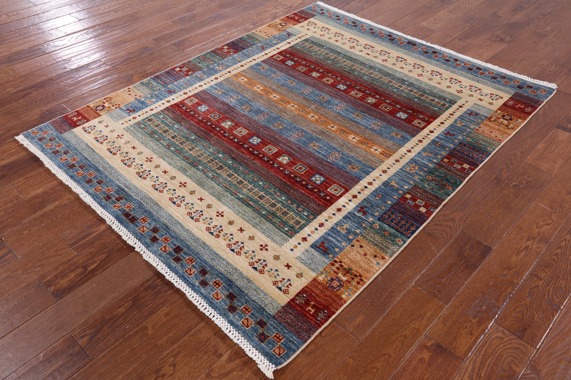 Tribal Gabbeh Hand Knotted Wool Area Rug - 5' 2" X 6' 6" - Golden Nile