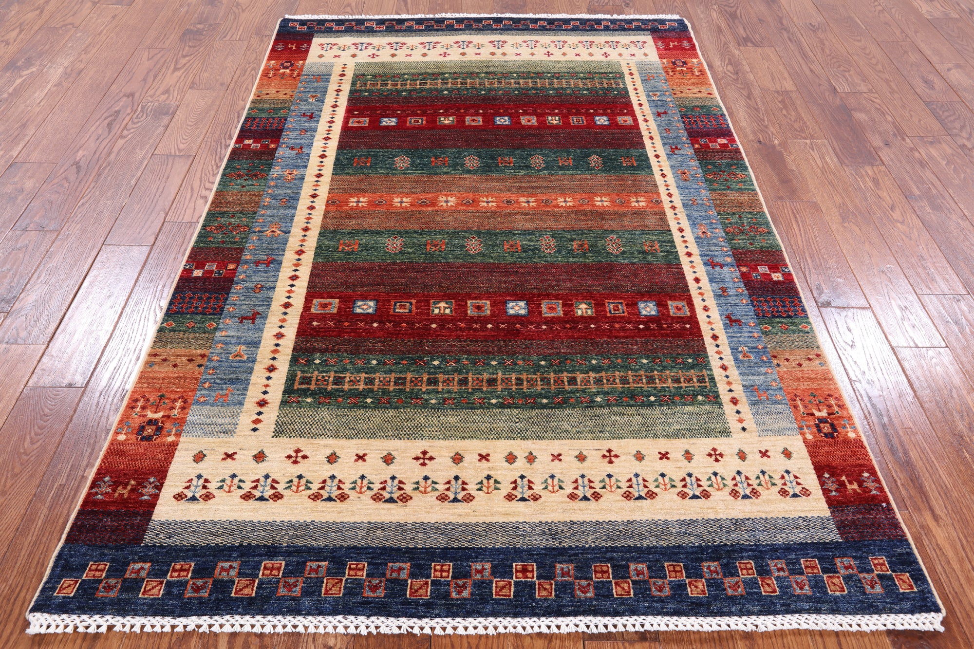 Persian Gabbeh Tribal Handmade Wool Rug - 5' 0" X 7' 7" - Golden Nile