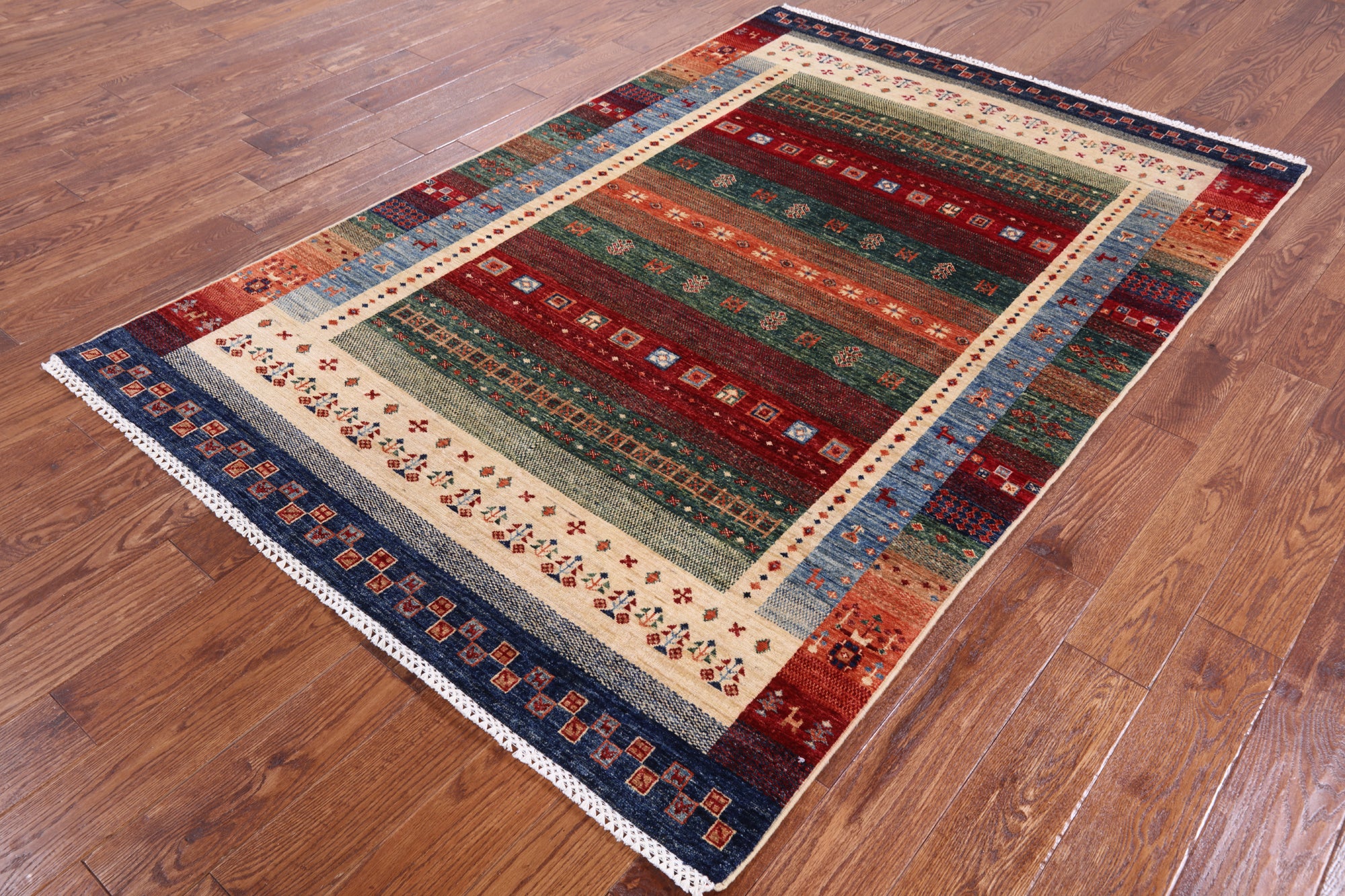 Persian Gabbeh Tribal Handmade Wool Rug - 5' 0" X 7' 7" - Golden Nile