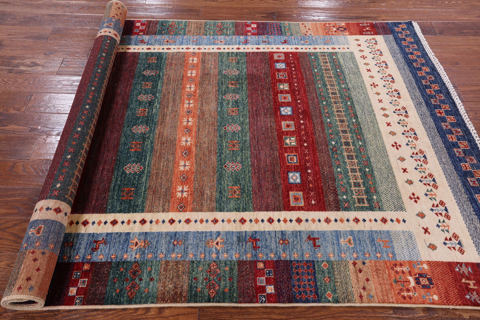 Persian Gabbeh Tribal Handmade Wool Rug - 5' 0" X 7' 7" - Golden Nile