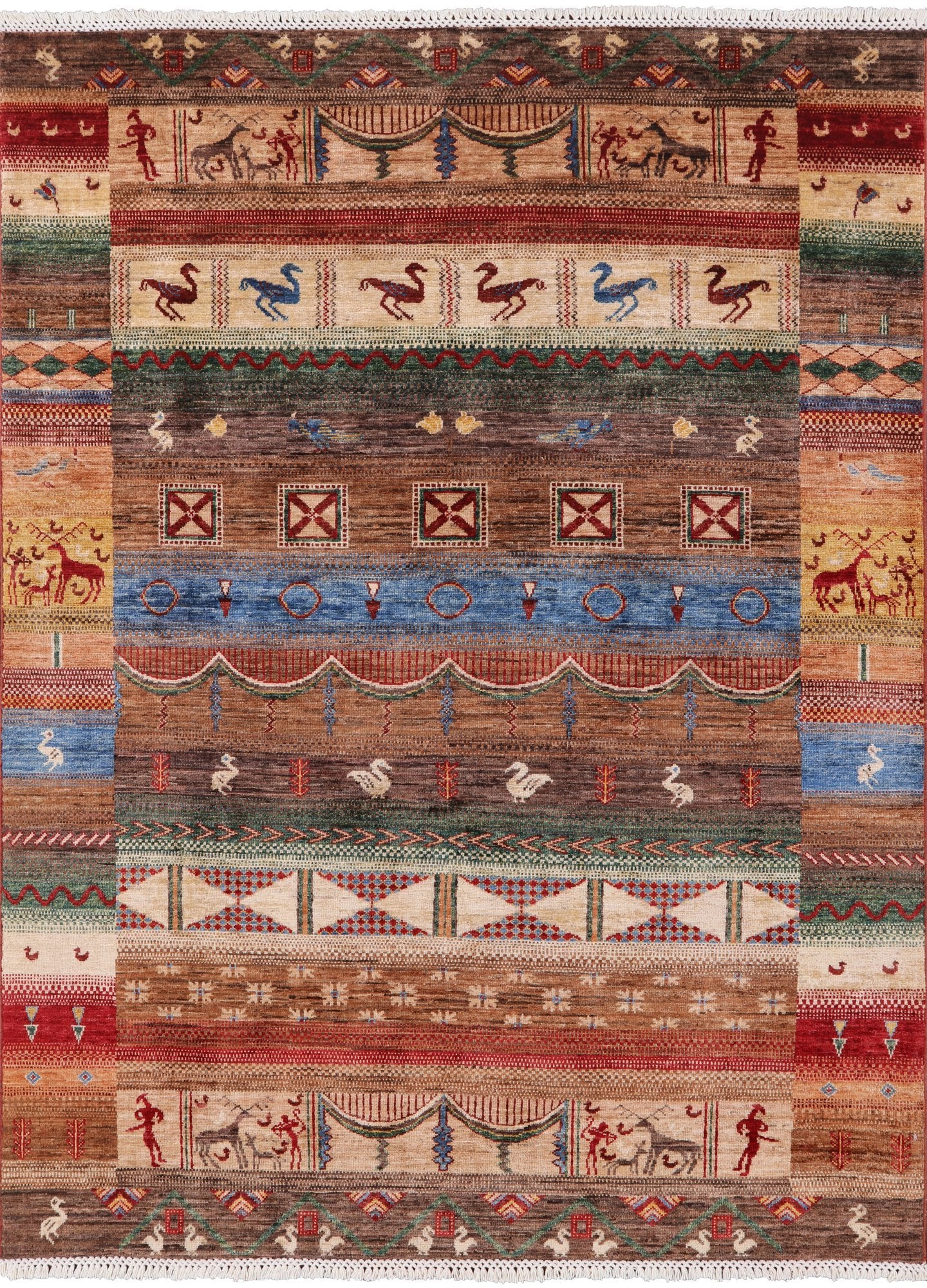 Tribal Persian Gabbeh Hand Knotted Wool Rug - 5' 0" X 6' 7" - Golden Nile