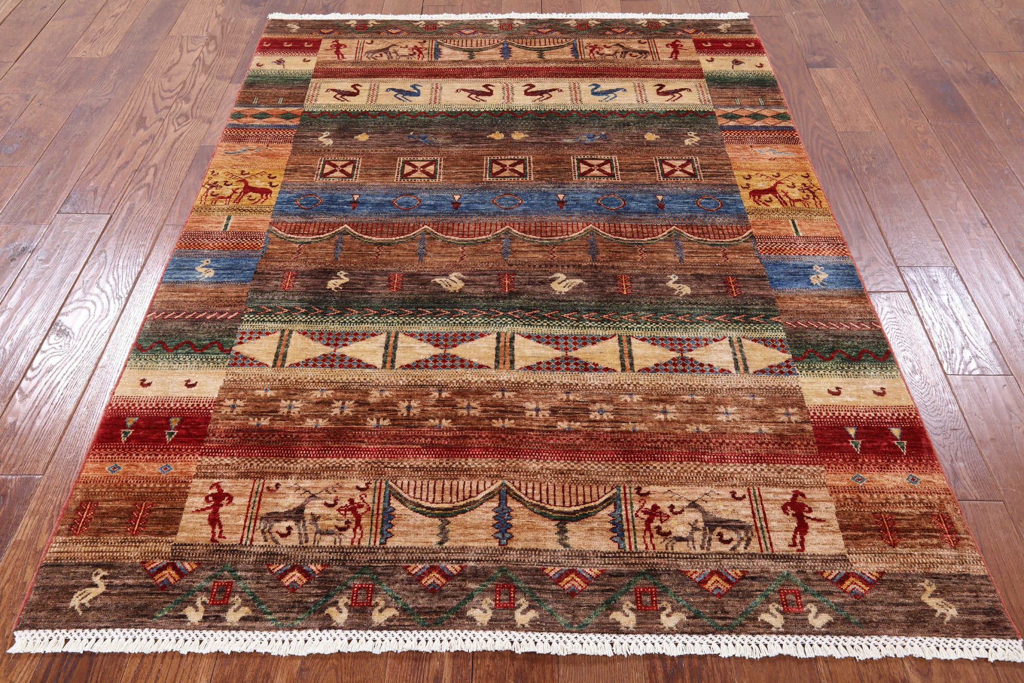 Tribal Persian Gabbeh Hand Knotted Wool Rug - 5' 0" X 6' 7" - Golden Nile