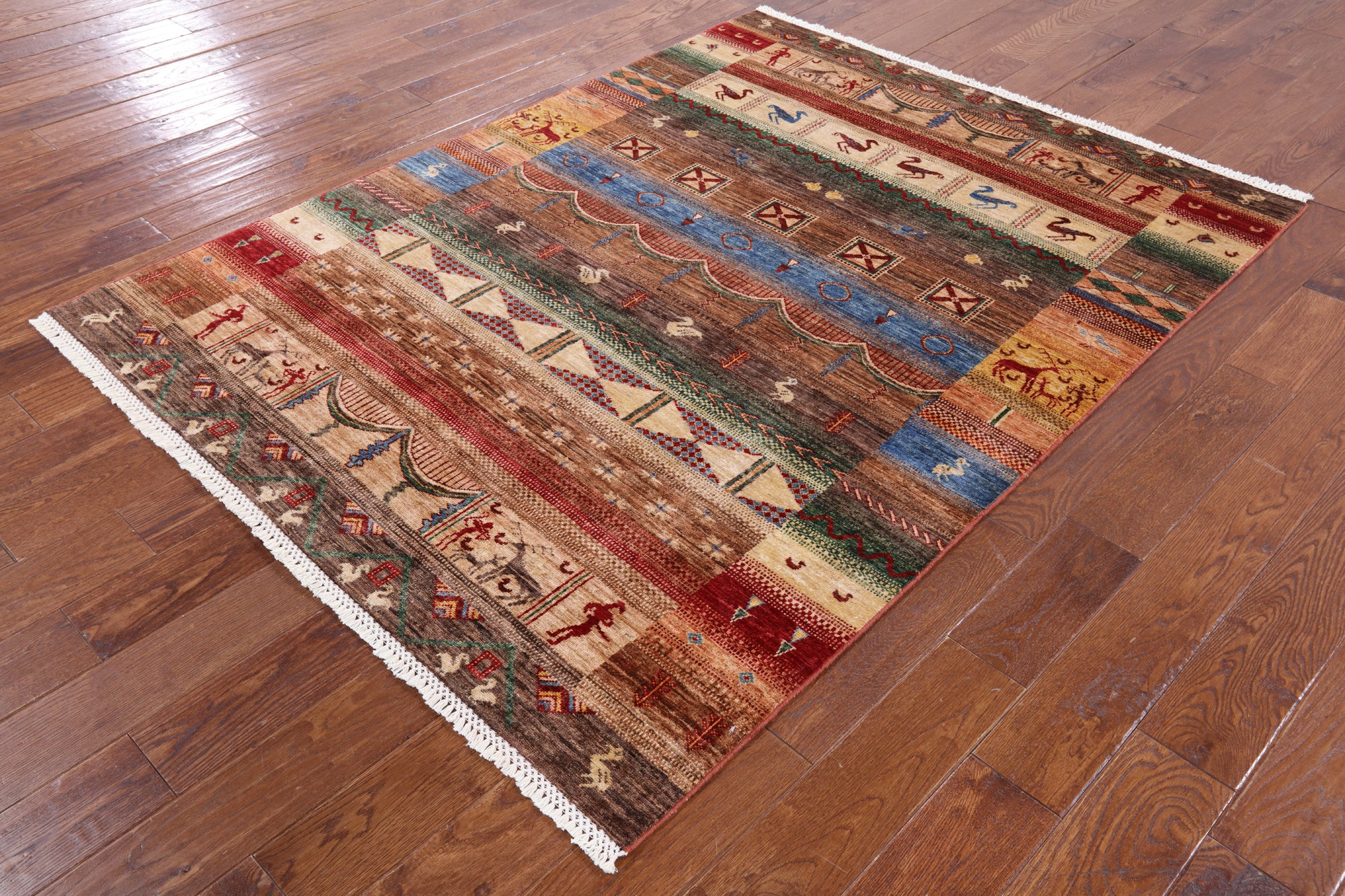 Tribal Persian Gabbeh Hand Knotted Wool Rug - 5' 0" X 6' 7" - Golden Nile