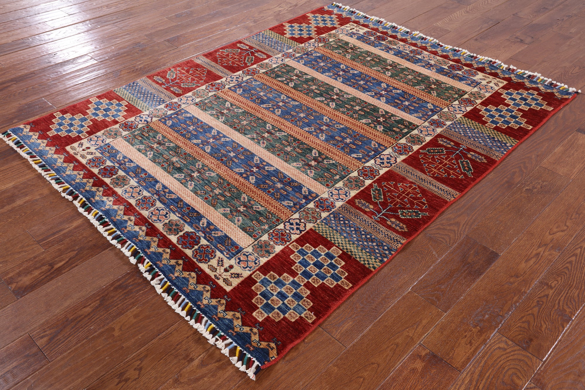 Tribal Persian Gabbeh Handmade Wool Area Rug - 5' 0" X 6' 4" - Golden Nile