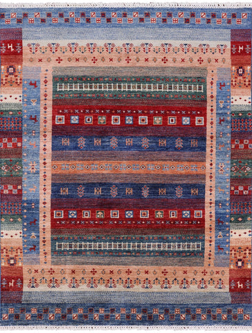 Tribal Persian Gabbeh Hand Knotted Wool Rug - 4' 11