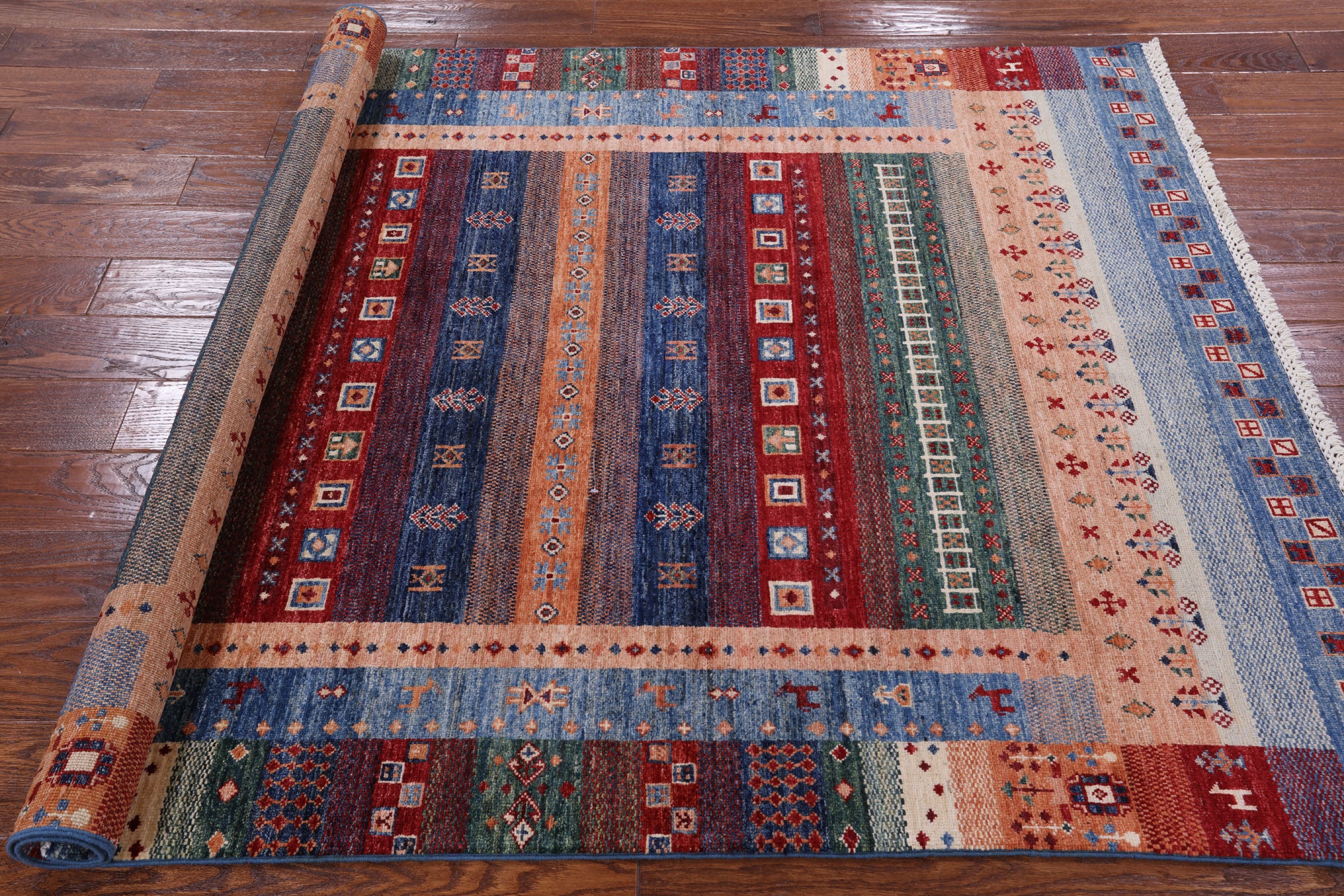 Tribal Persian Gabbeh Hand Knotted Wool Rug - 4' 11" X 6' 3" - Golden Nile
