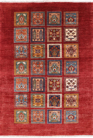 Red Tribal Persian Gabbeh Hand Knotted Wool Rug - 4' 11