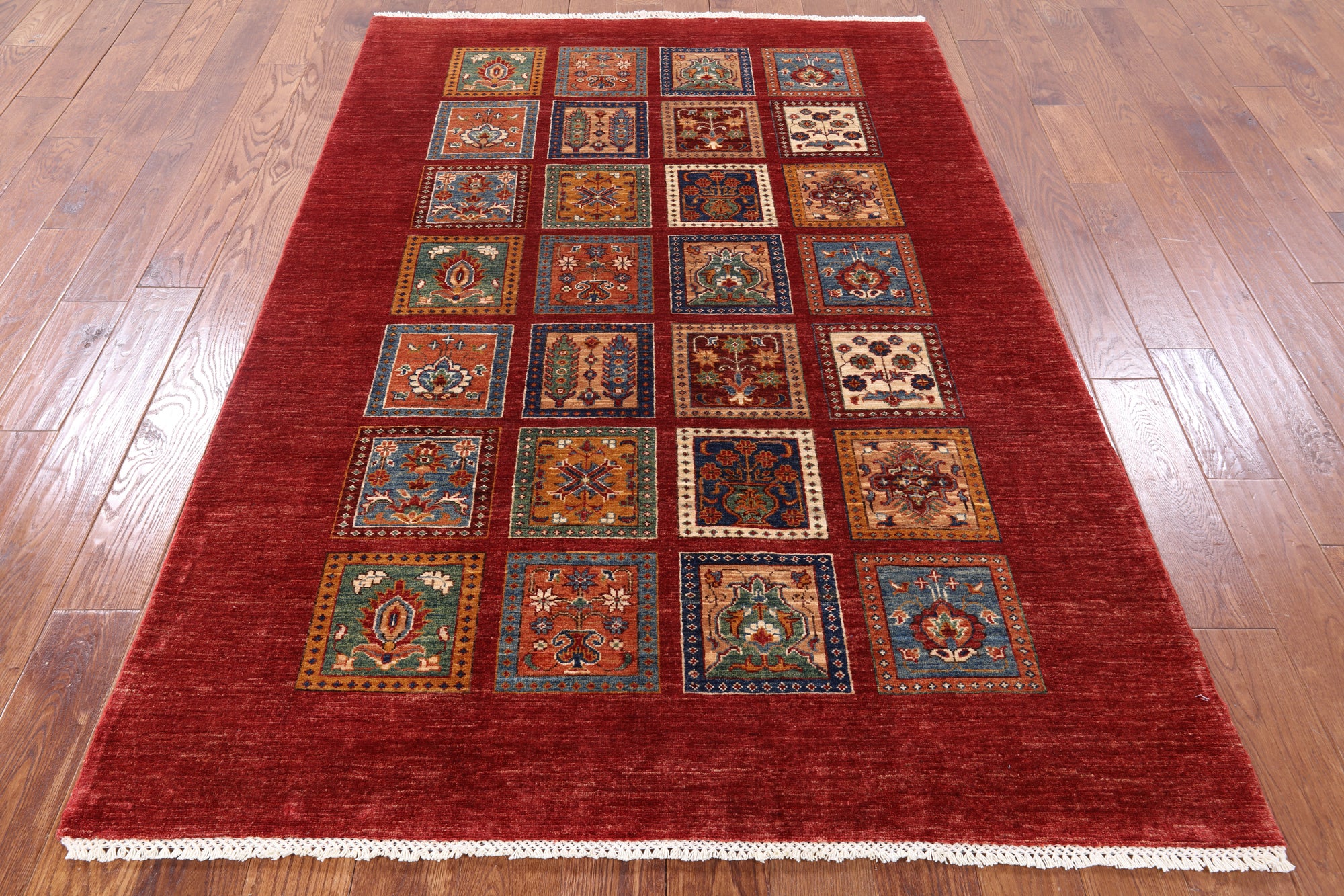 Red Tribal Persian Gabbeh Hand Knotted Wool Rug - 4' 11" X 7' 2" - Golden Nile