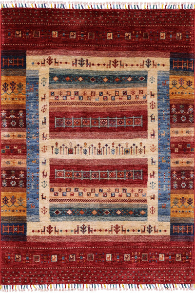 Tribal Persian Gabbeh Hand Knotted Wool Area Rug - 4' 2" X 5' 9" - Golden Nile