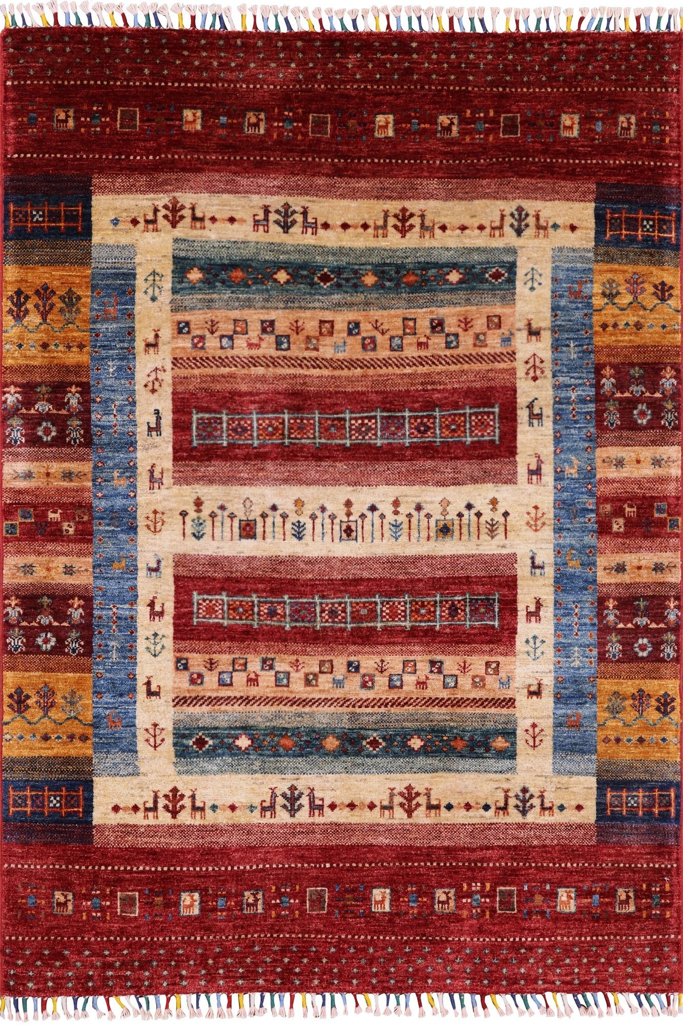 Tribal Persian Gabbeh Hand Knotted Wool Area Rug - 4' 2" X 5' 9" - Golden Nile