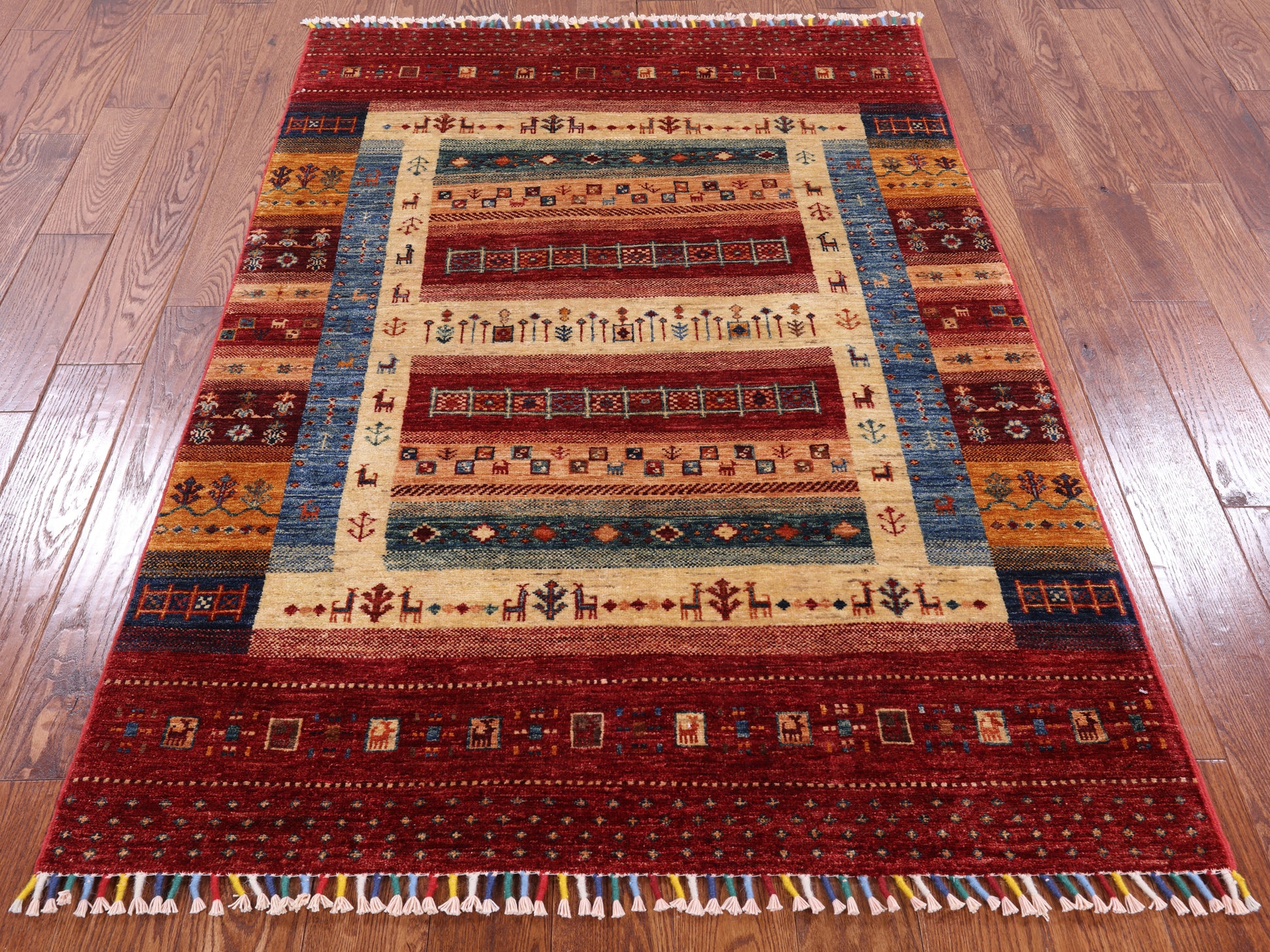 Tribal Persian Gabbeh Hand Knotted Wool Area Rug - 4' 2" X 5' 9" - Golden Nile