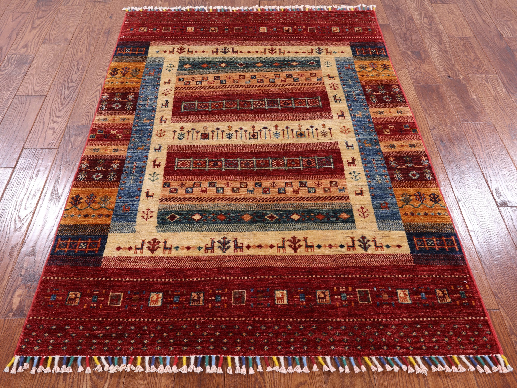 Tribal Persian Gabbeh Hand Knotted Wool Area Rug - 4' 2" X 5' 9" - Golden Nile