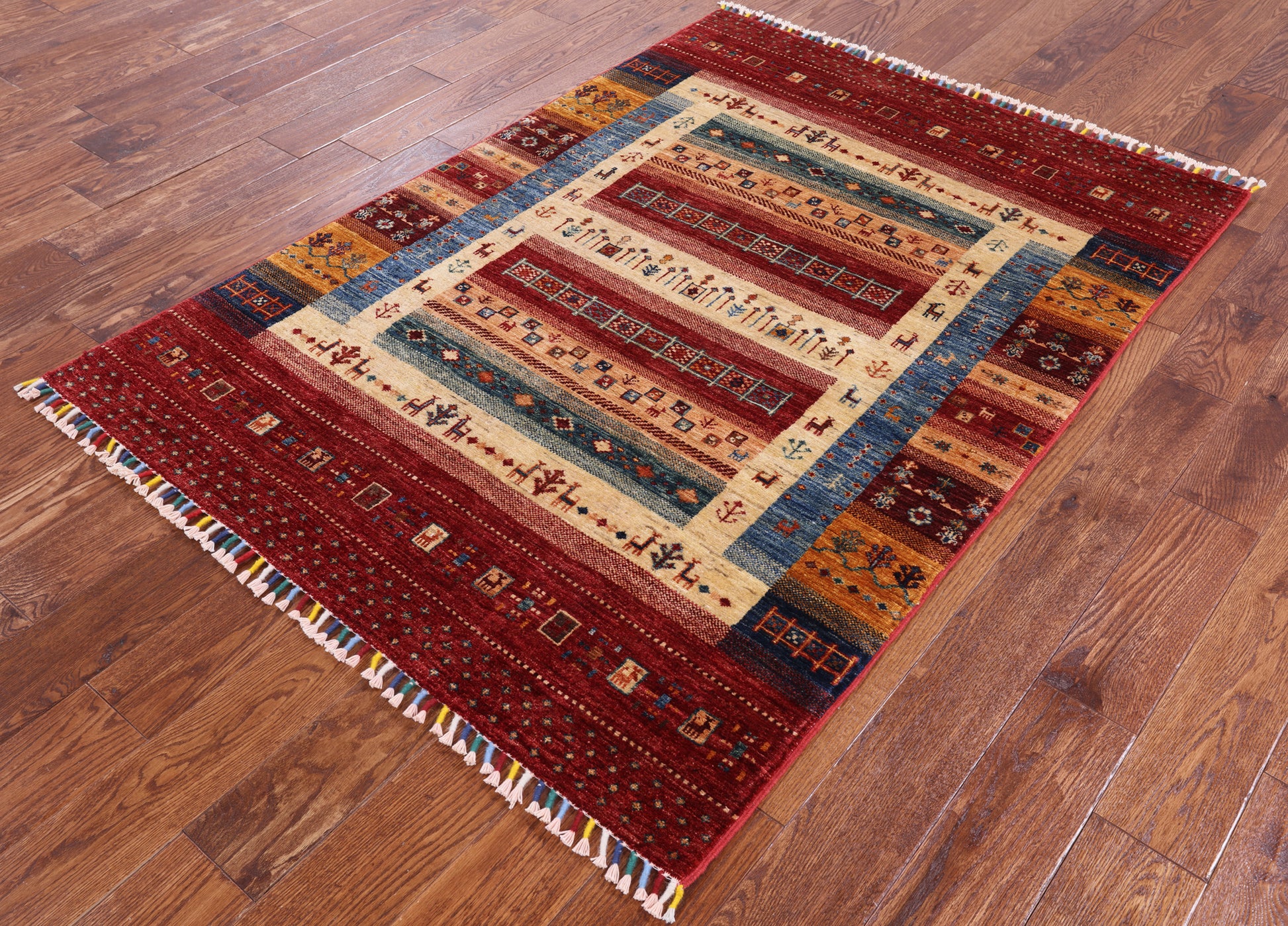Tribal Persian Gabbeh Hand Knotted Wool Area Rug - 4' 2" X 5' 9" - Golden Nile