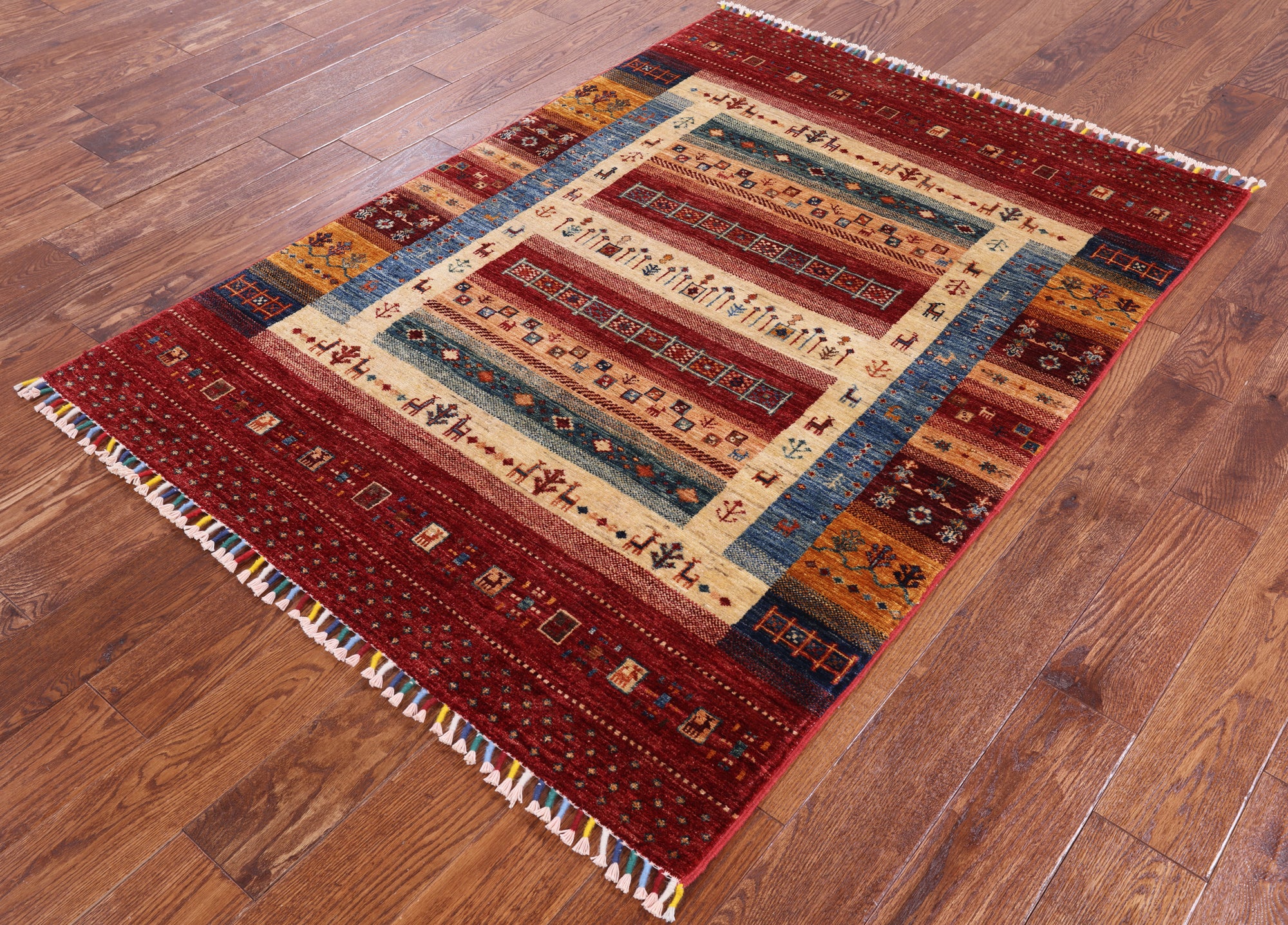 Tribal Persian Gabbeh Hand Knotted Wool Area Rug - 4' 2" X 5' 9" - Golden Nile