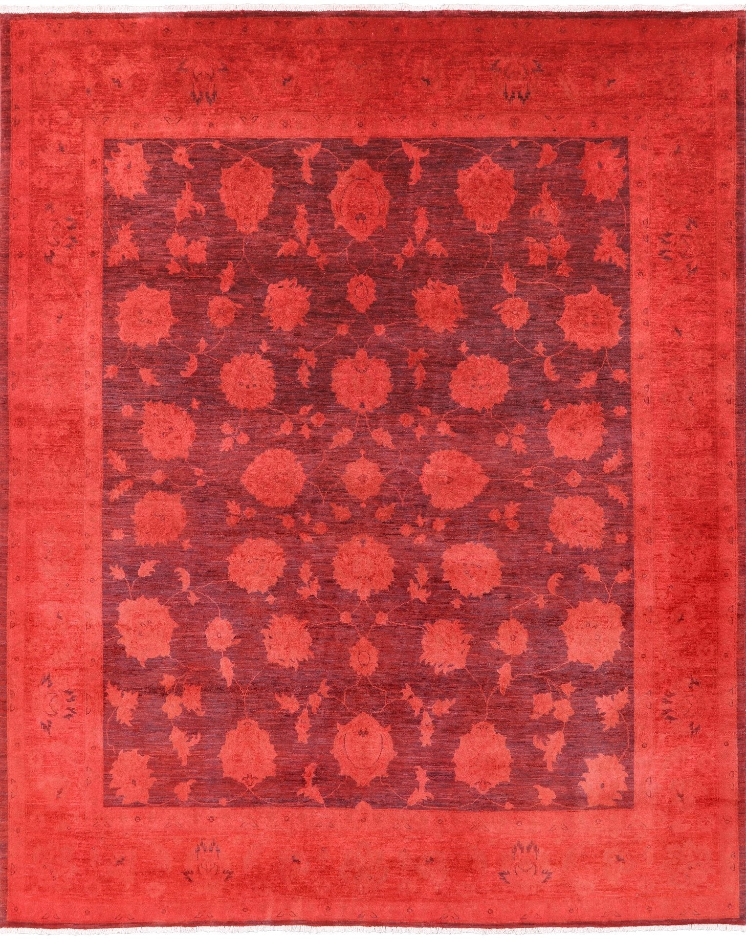 Red Full Pile Overdyed Hand Knotted Wool Area Rug - 8' 1" X 9' 10" - Golden Nile
