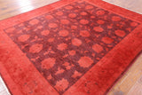 Red Full Pile Overdyed Hand Knotted Wool Area Rug - 8' 1" X 9' 10" - Golden Nile