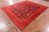 Red Full Pile Overdyed Hand Knotted Wool Area Rug - 8' 1" X 9' 10" - Golden Nile