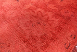 Red Full Pile Overdyed Hand Knotted Wool Area Rug - 8' 1" X 9' 10" - Golden Nile