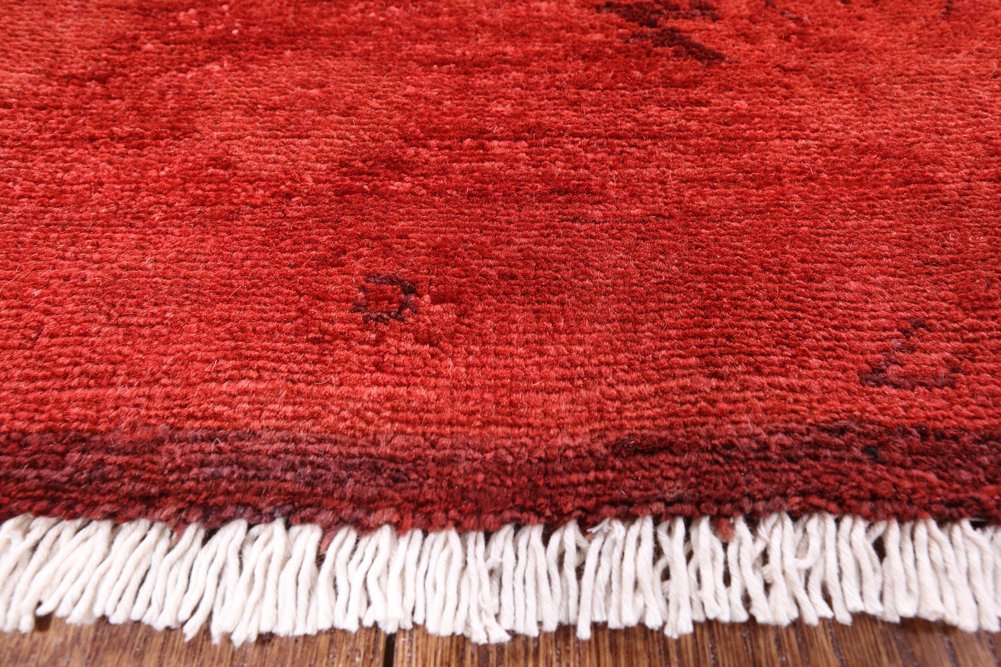 Red Full Pile Overdyed Hand Knotted Wool Area Rug - 8' 1" X 9' 10" - Golden Nile