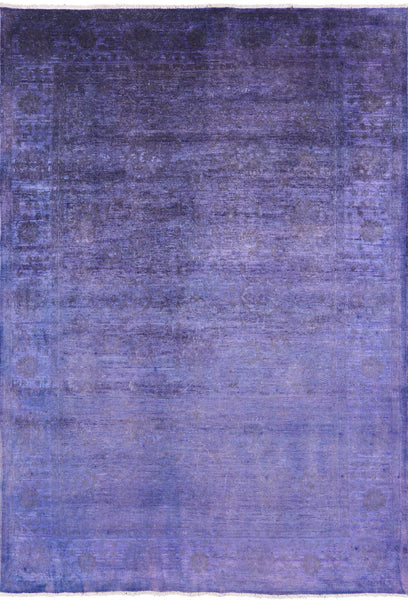 Purple Full Pile Overdyed Hand Knotted Wool Area Rug - 5' 11" X 8' 9" - Golden Nile