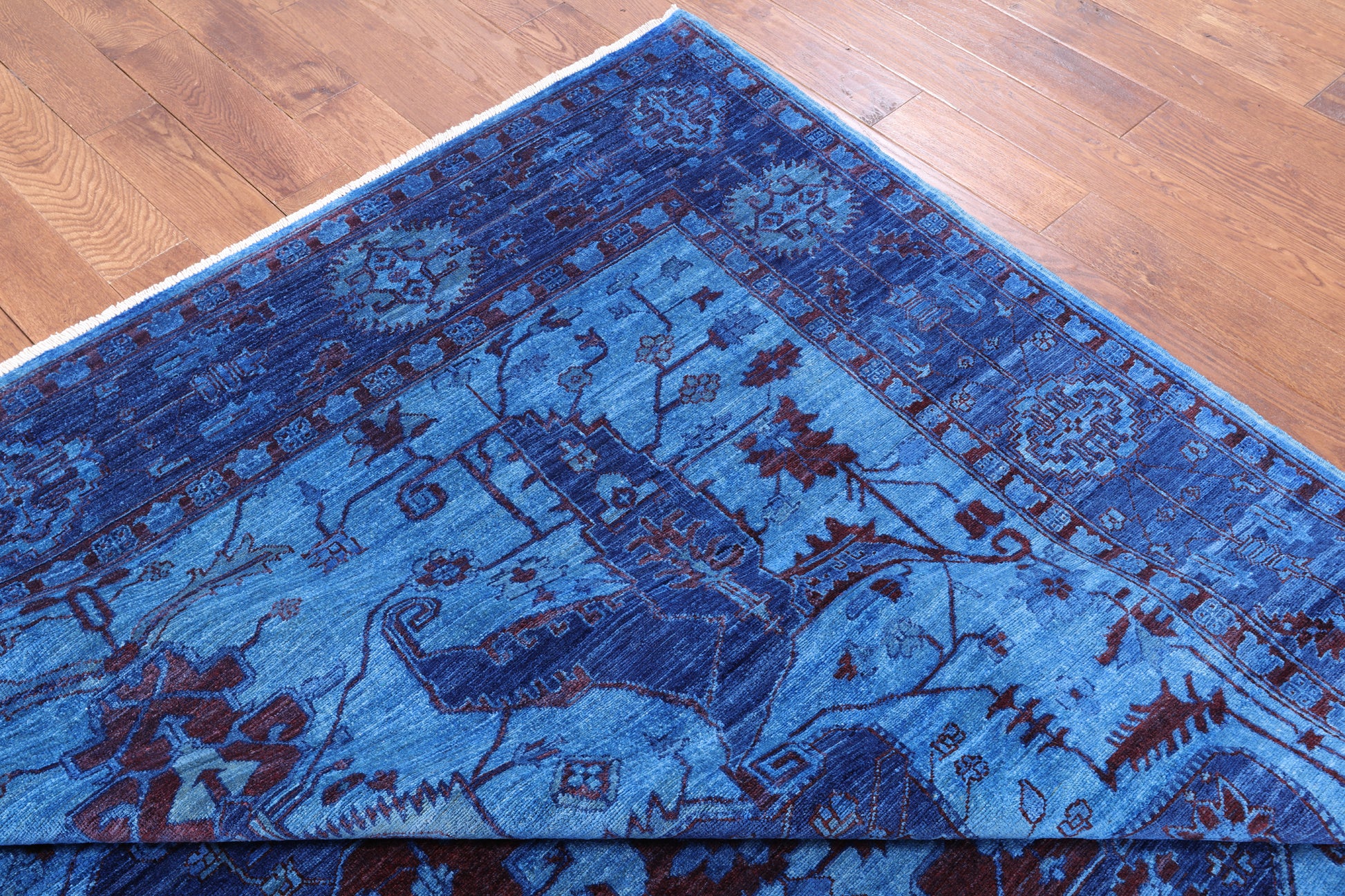 Blue Full Pile Overdyed Hand Knotted Wool Rug - 8' 3" X 10' 0" - Golden Nile
