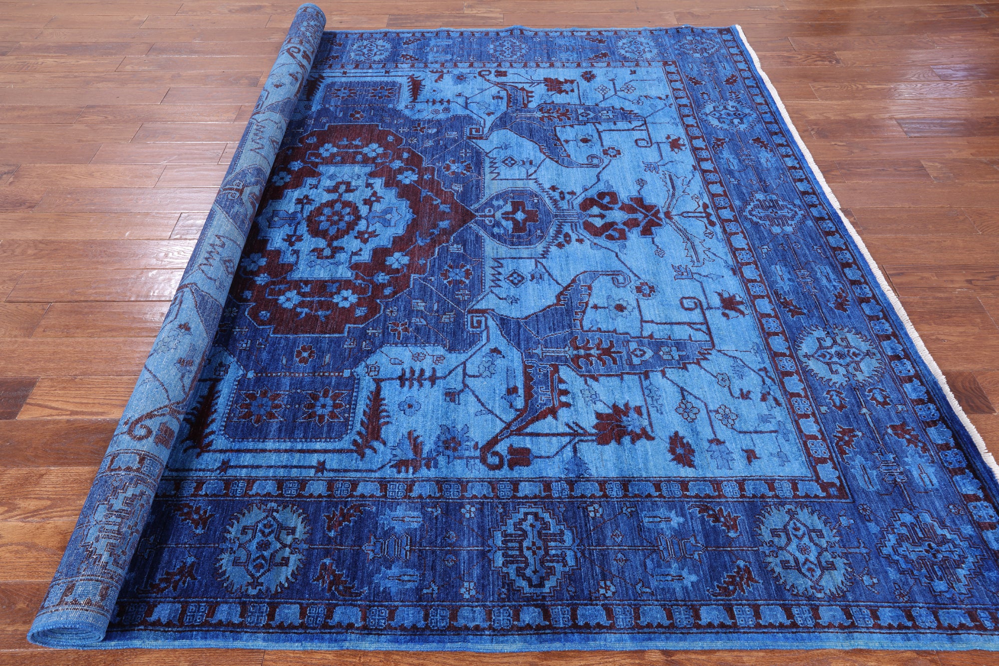 Blue Full Pile Overdyed Hand Knotted Wool Rug - 8' 3" X 10' 0" - Golden Nile