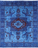 Blue Full Pile Overdyed Hand Knotted Wool Rug - 8' 3" X 10' 0" - Golden Nile