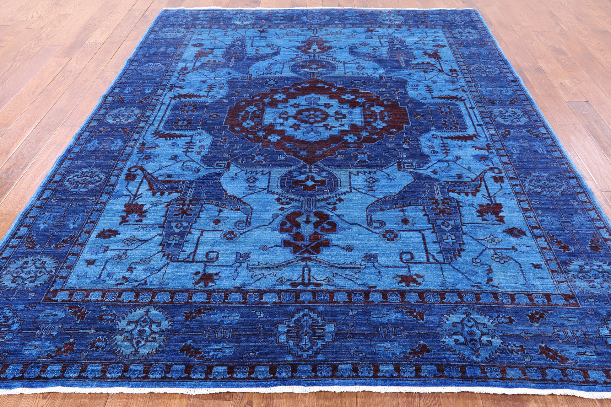 Blue Full Pile Overdyed Hand Knotted Wool Rug - 8' 3" X 10' 0" - Golden Nile