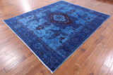 Blue Full Pile Overdyed Hand Knotted Wool Rug - 8' 3" X 10' 0" - Golden Nile