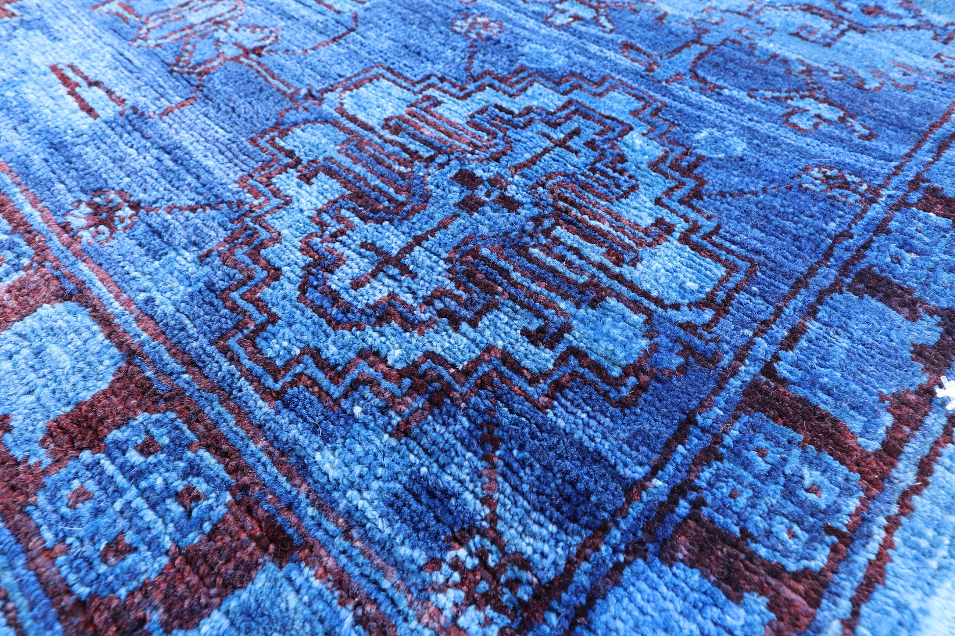 Blue Full Pile Overdyed Hand Knotted Wool Rug - 8' 3" X 10' 0" - Golden Nile