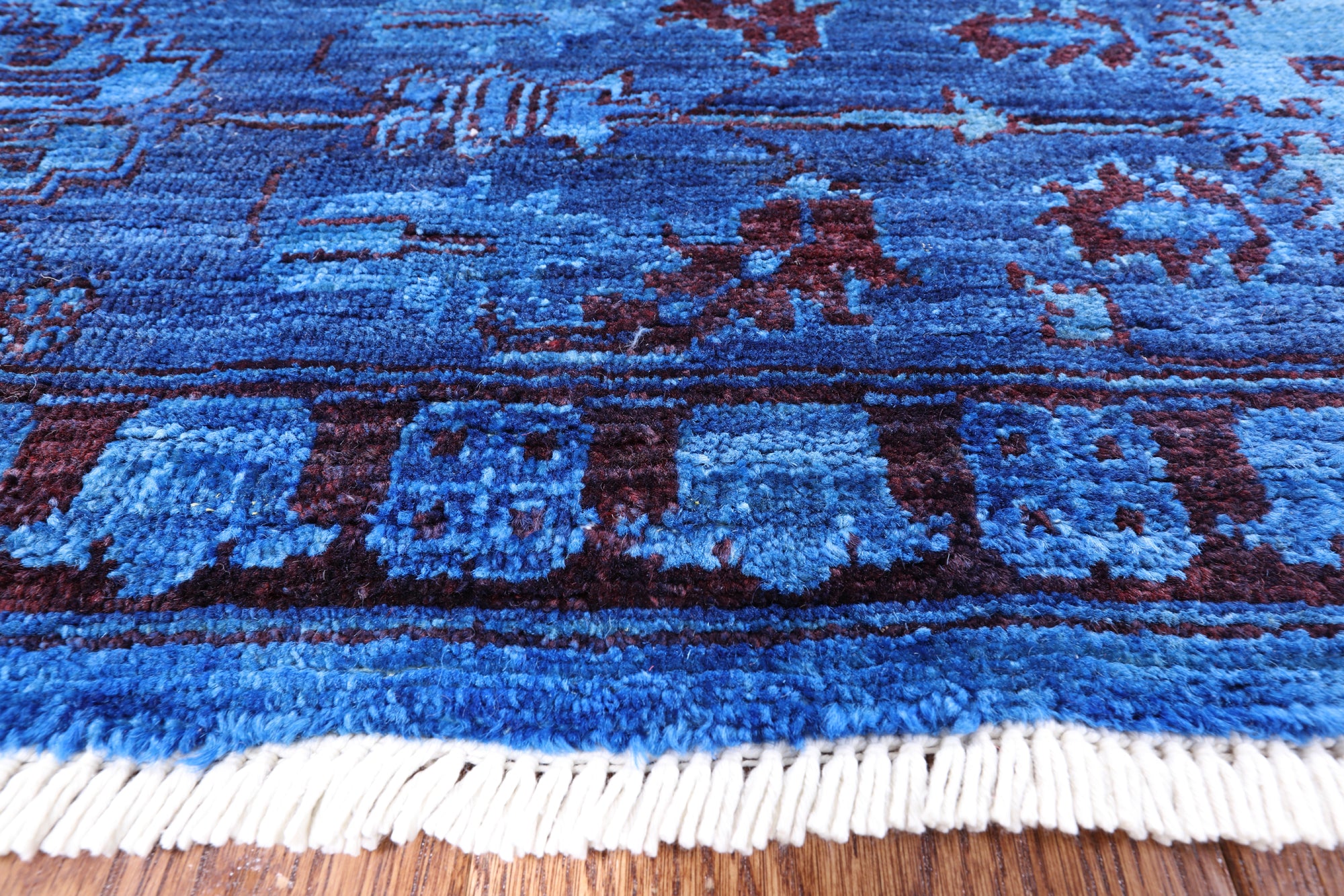 Blue Full Pile Overdyed Hand Knotted Wool Rug - 8' 3" X 10' 0" - Golden Nile