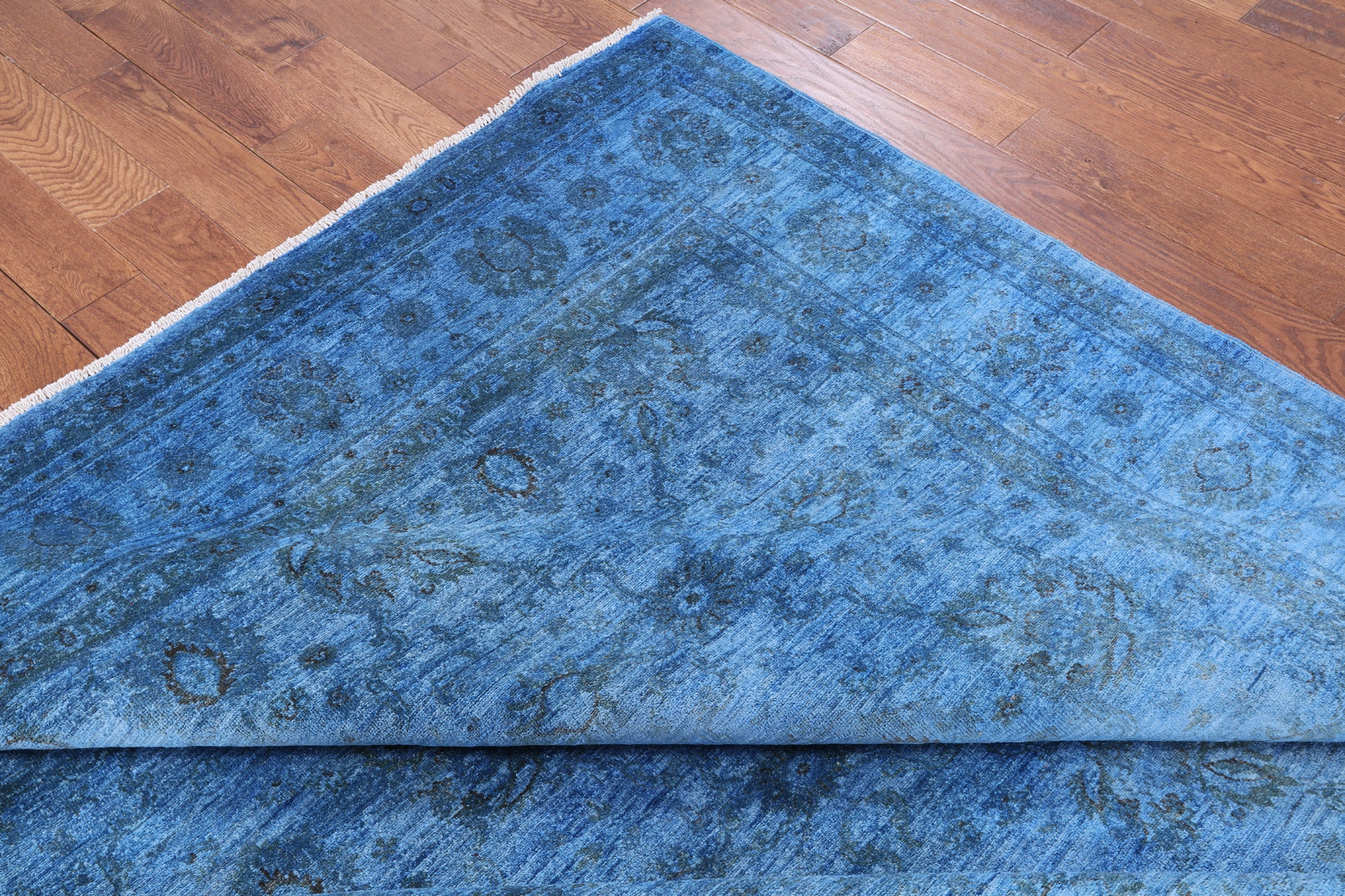 Blue Full Pile Overdyed Handmade Wool Rug - 8' 1" X 9' 7" - Golden Nile