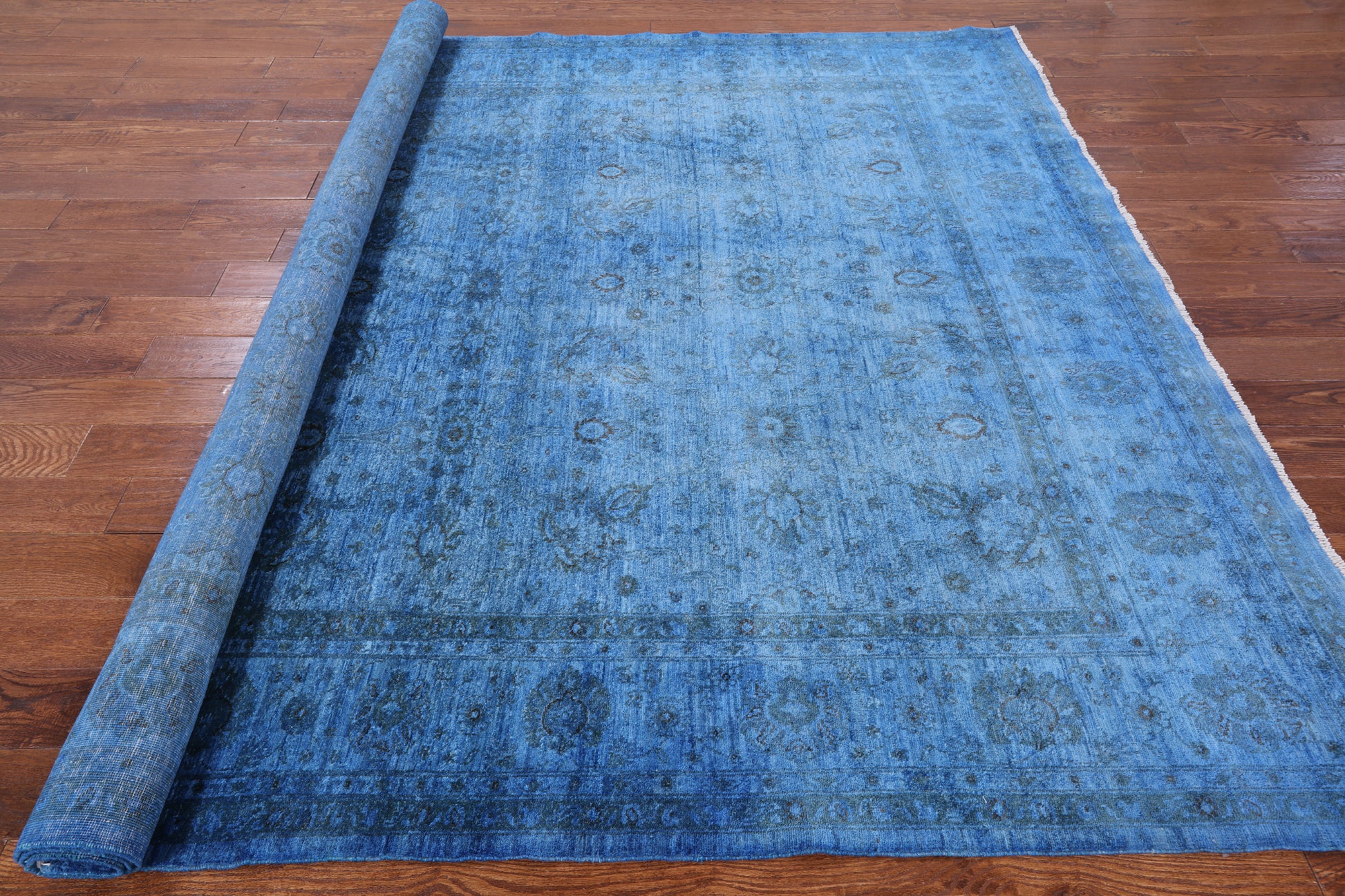 Blue Full Pile Overdyed Handmade Wool Rug - 8' 1" X 9' 7" - Golden Nile