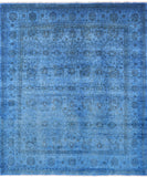 Blue Full Pile Overdyed Handmade Wool Rug - 8' 1" X 9' 7" - Golden Nile