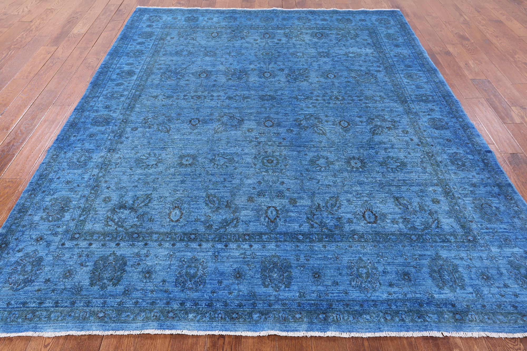 Blue Full Pile Overdyed Handmade Wool Rug - 8' 1" X 9' 7" - Golden Nile