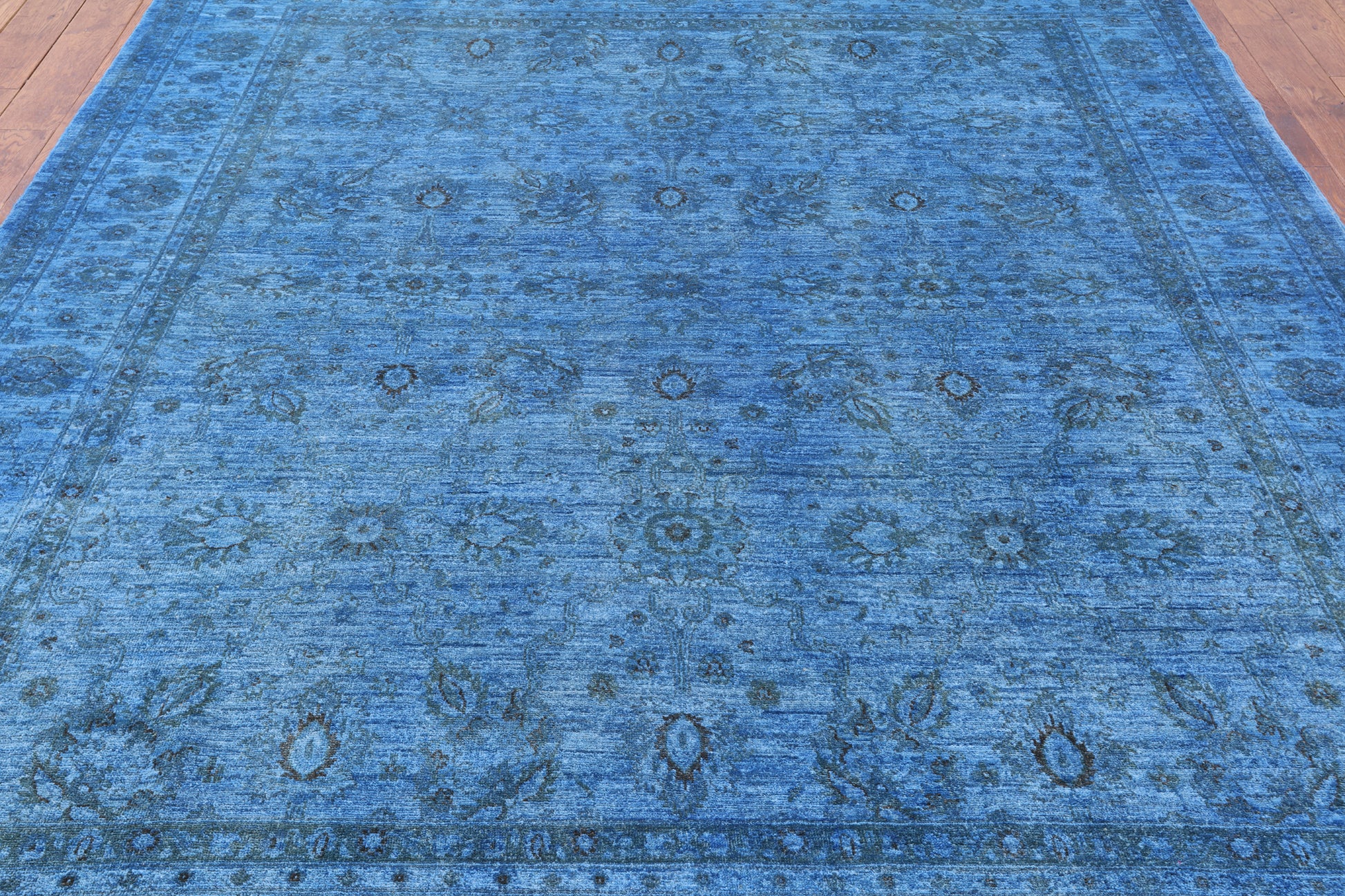 Blue Full Pile Overdyed Handmade Wool Rug - 8' 1" X 9' 7" - Golden Nile