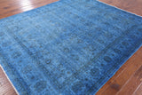 Blue Full Pile Overdyed Handmade Wool Rug - 8' 1" X 9' 7" - Golden Nile