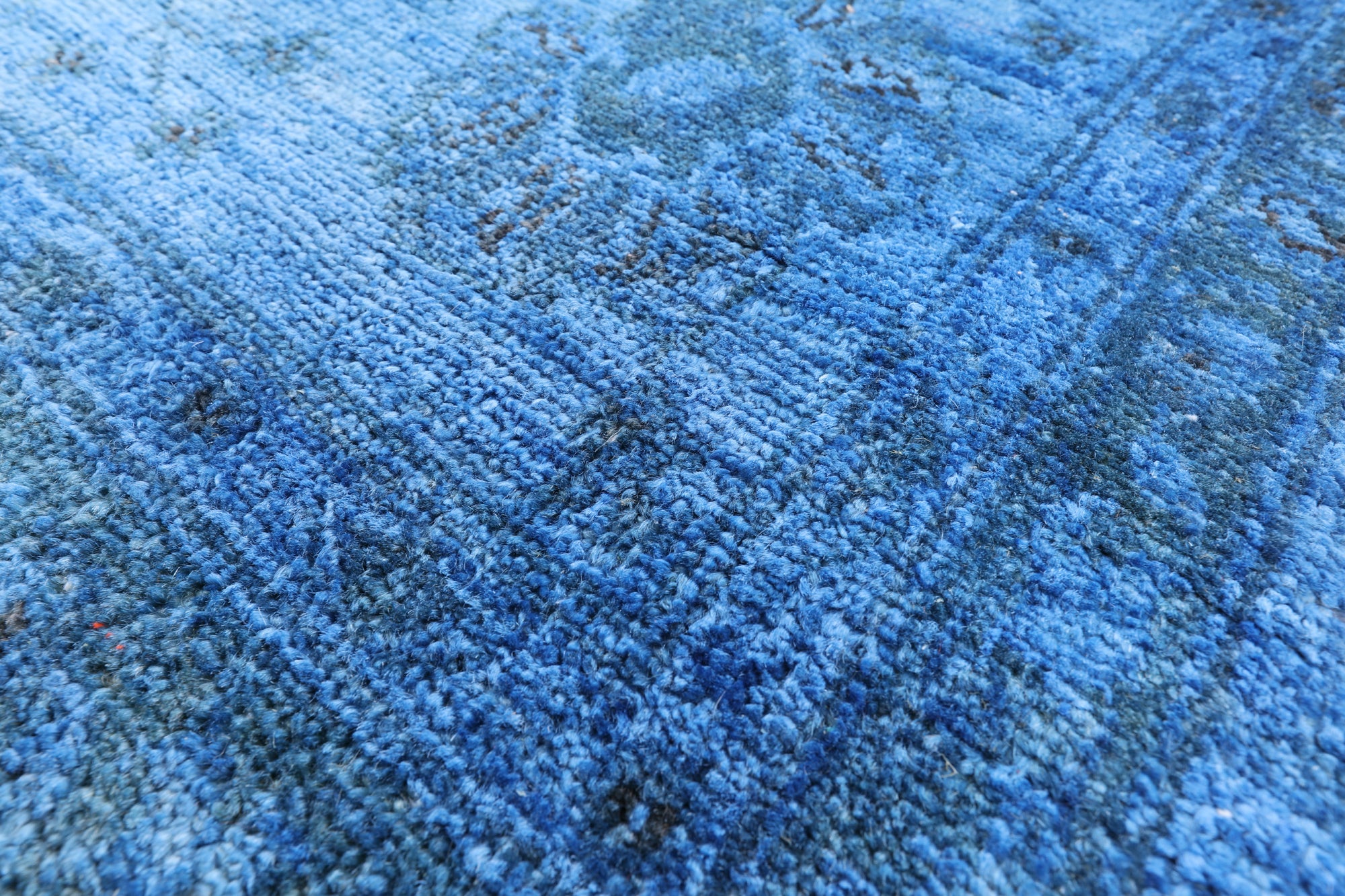 Blue Full Pile Overdyed Handmade Wool Rug - 8' 1" X 9' 7" - Golden Nile
