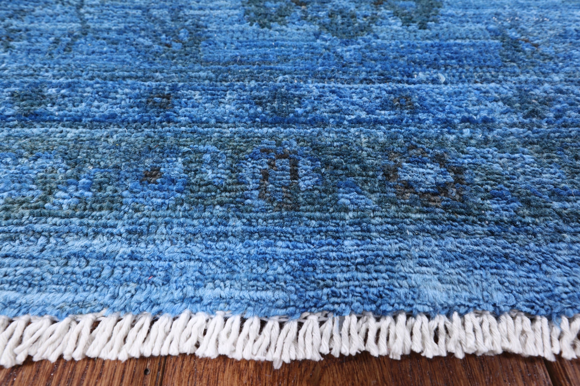 Blue Full Pile Overdyed Handmade Wool Rug - 8' 1" X 9' 7" - Golden Nile