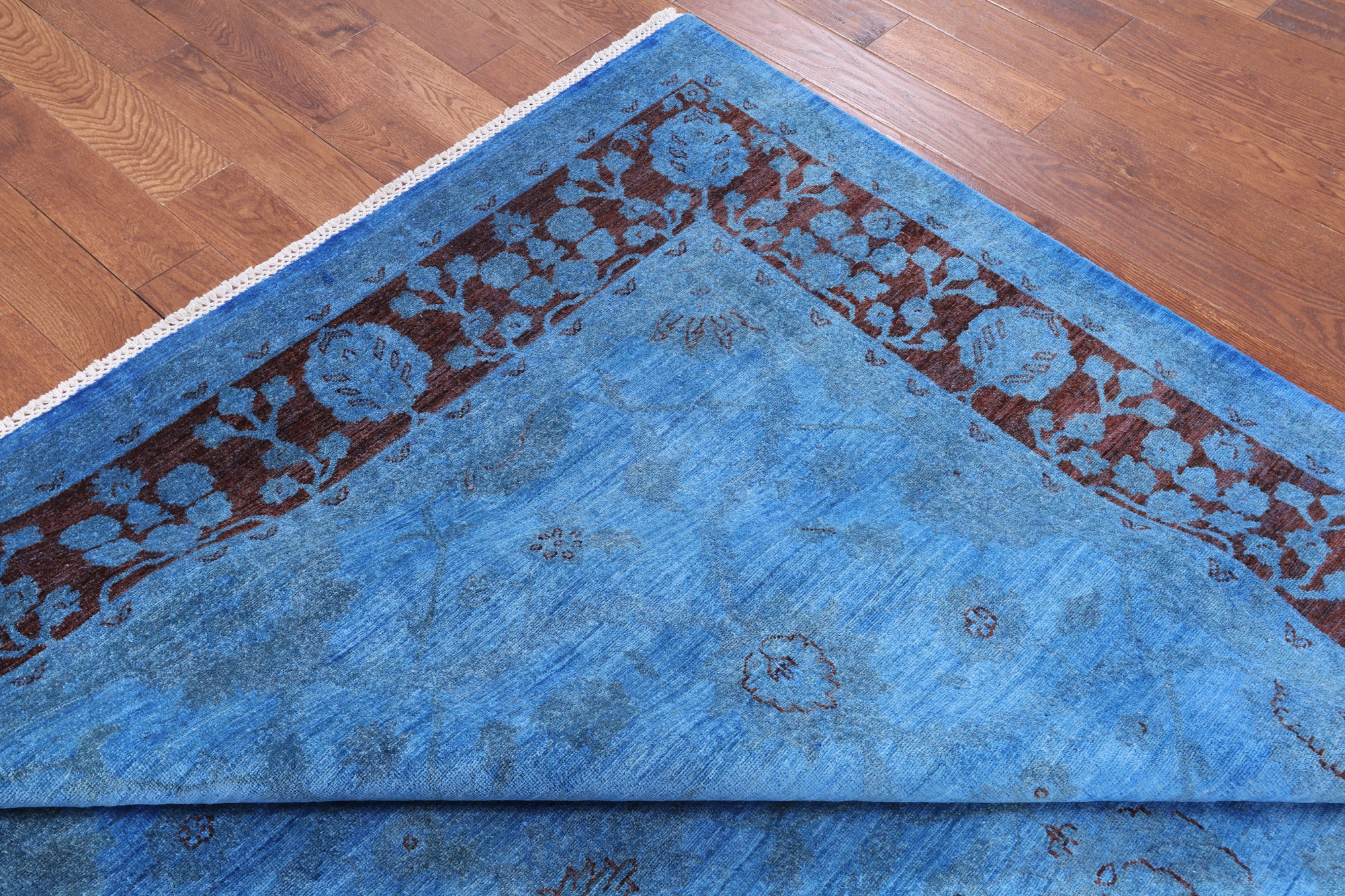 Blue Full Pile Overdyed Hand Knotted Wool Area Rug - 8' 2" X 9' 6" - Golden Nile