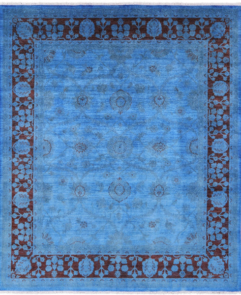 Blue Full Pile Overdyed Hand Knotted Wool Area Rug - 8' 2" X 9' 6" - Golden Nile