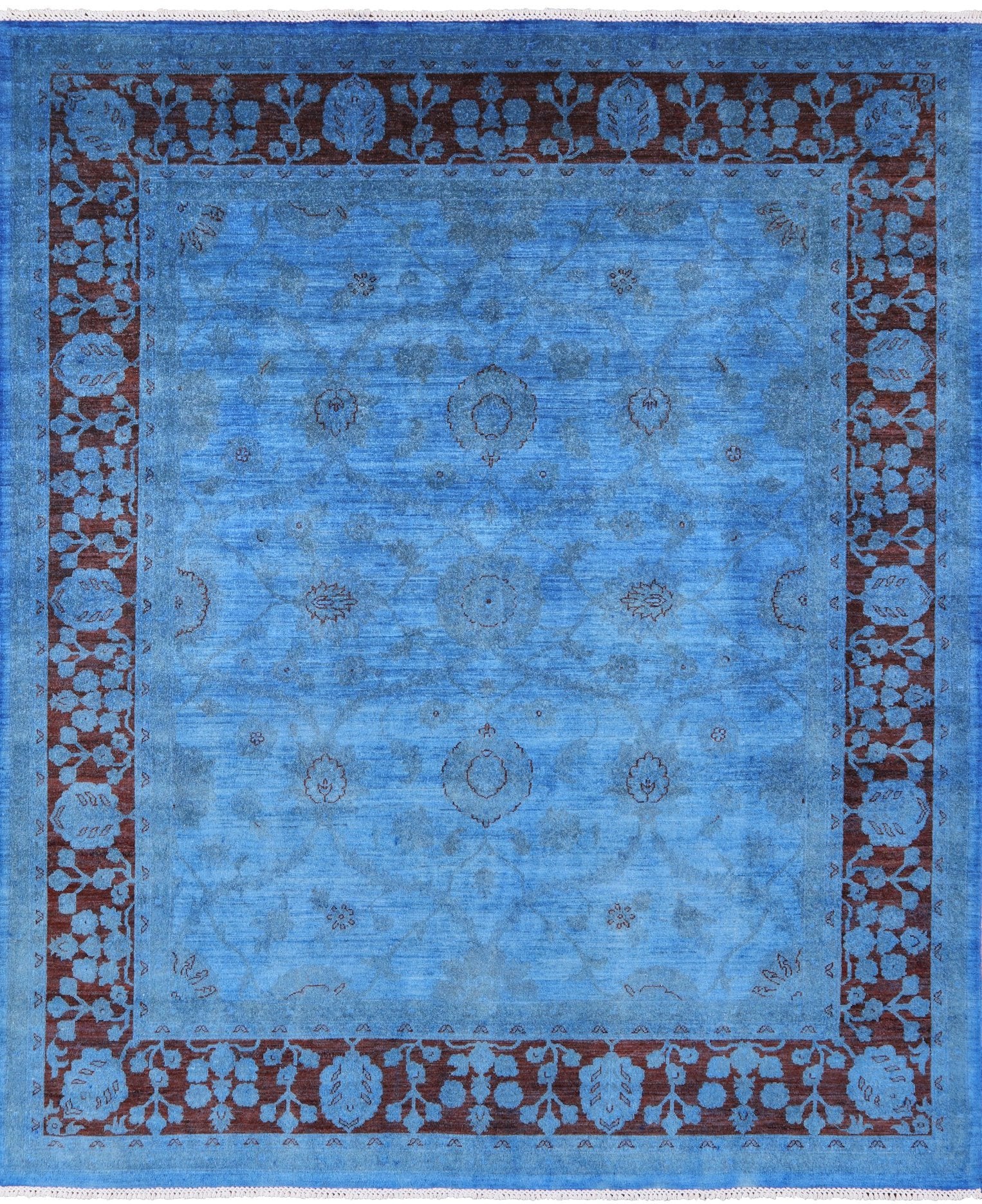 Blue Full Pile Overdyed Hand Knotted Wool Area Rug - 8' 2" X 9' 6" - Golden Nile
